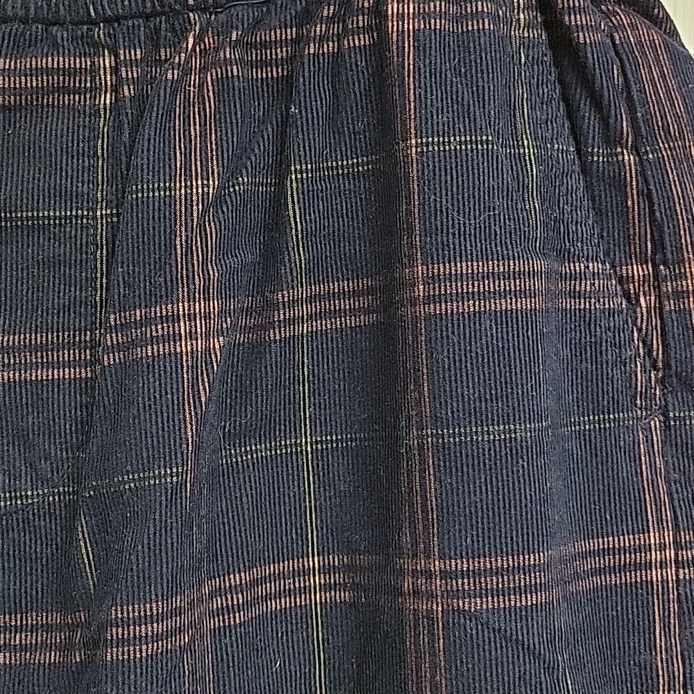 Madewell Corduroy wide leg pull on crop pants navy plaid women's sz small - Picture 6 of 8